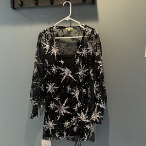 For Love And Lemons Black and Silver Long Sleeve Dress